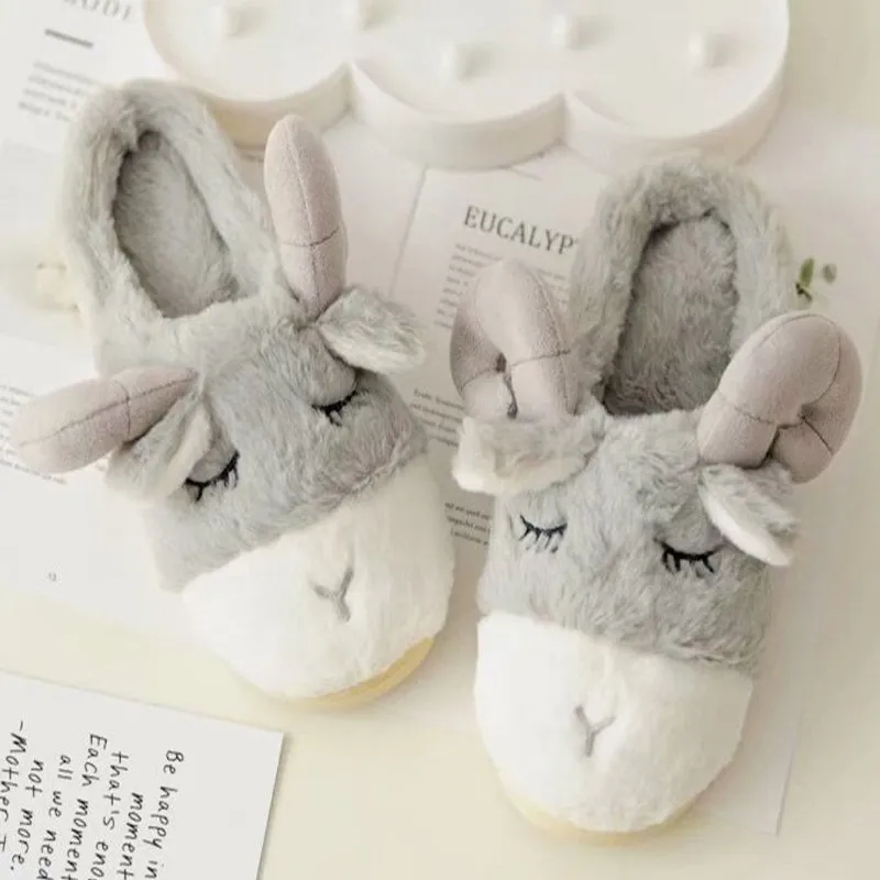 Animal Slippers Autumn And Winter Cartoon Lamb Home Warm Cotton Shoes UGG Style