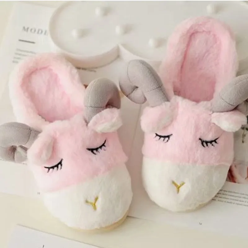 Animal Slippers Autumn And Winter Cartoon Lamb Home Warm Cotton Shoes UGG Style