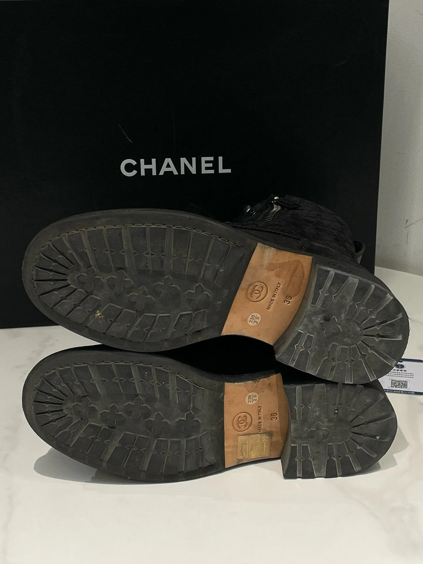 Chanel Black Suede Leather Lace Up Ankle Boots Size 36