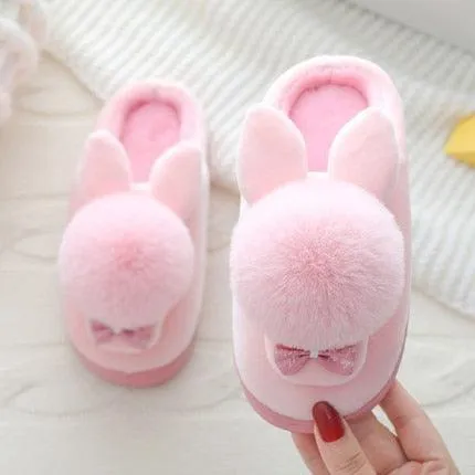 Charming Rabbit Fur Slippers - Cozy Winter Footwear for Young Women