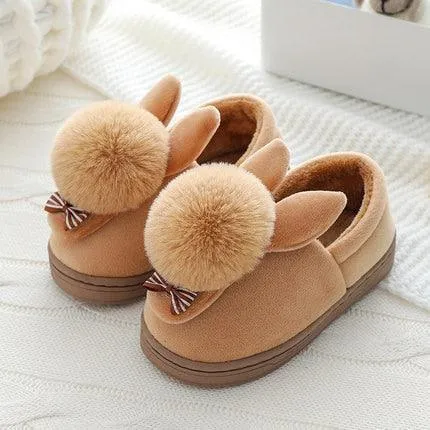 Charming Rabbit Fur Slippers - Cozy Winter Footwear for Young Women