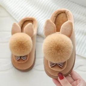 Charming Rabbit Fur Slippers - Cozy Winter Footwear for Young Women