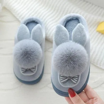 Charming Rabbit Fur Slippers - Cozy Winter Footwear for Young Women