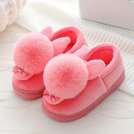 Charming Rabbit Fur Slippers - Cozy Winter Footwear for Young Women