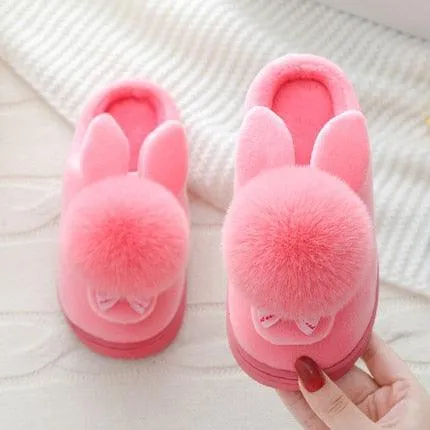 Charming Rabbit Fur Slippers - Cozy Winter Footwear for Young Women