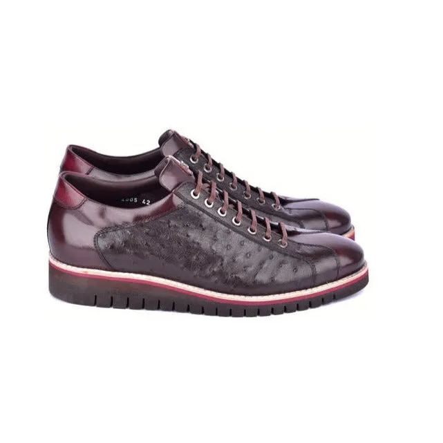 Corrente C21101 4005 Men's Shoes Brown Exotic Ostrich / Calf-Skin Leather Casual Sneakers (CRT1508)