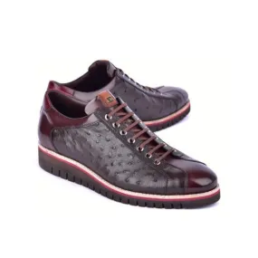 Corrente C21101 4005 Men's Shoes Brown Exotic Ostrich / Calf-Skin Leather Casual Sneakers (CRT1508)
