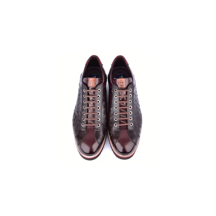 Corrente C21101 4005 Men's Shoes Brown Exotic Ostrich / Calf-Skin Leather Casual Sneakers (CRT1508)