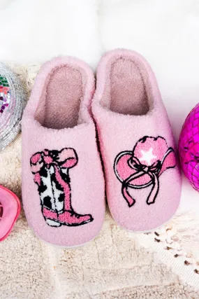 Cozy Cowgirl Pink Plush Slippers