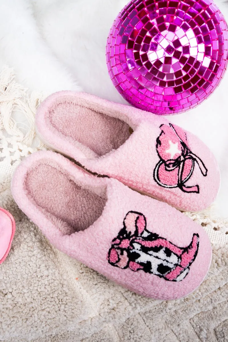 Cozy Cowgirl Pink Plush Slippers