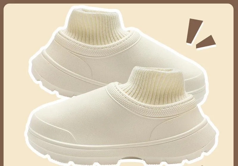 Cozy Velvet-Lined Waterproof Slides for Winter 2023 - Unisex Plush Cotton Footwear