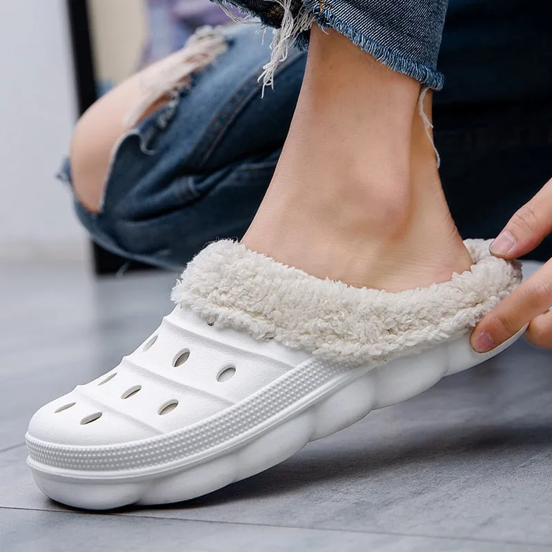 Cuzcare Fluffy Plush Slippers Plus Size EVA Men Clogs
