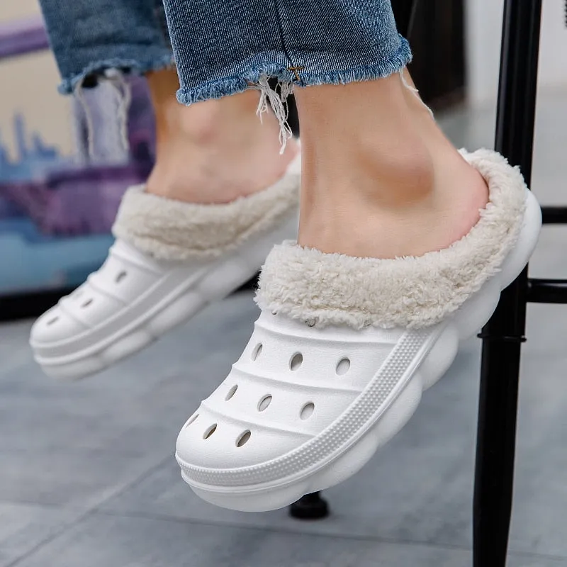 Cuzcare Fluffy Plush Slippers Plus Size EVA Men Clogs