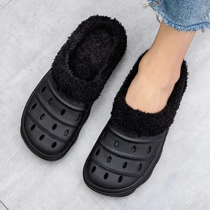 Cuzcare Fluffy Plush Slippers Plus Size EVA Men Clogs