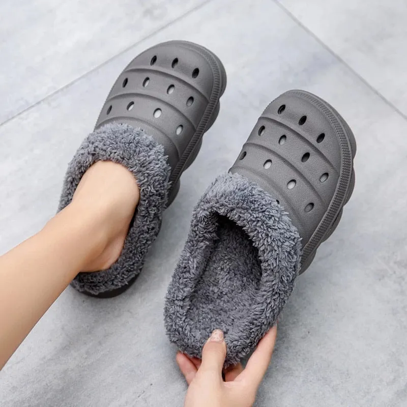 Cuzcare Fluffy Plush Slippers Plus Size EVA Men Clogs