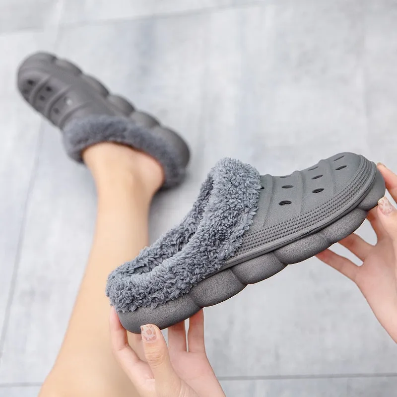 Cuzcare Fluffy Plush Slippers Plus Size EVA Men Clogs