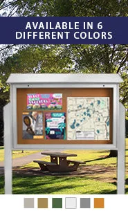 DOUBLE-SIDED Outdoor Message Center Cork Board 45" x 36" with Posts | BOTTOM Hinged