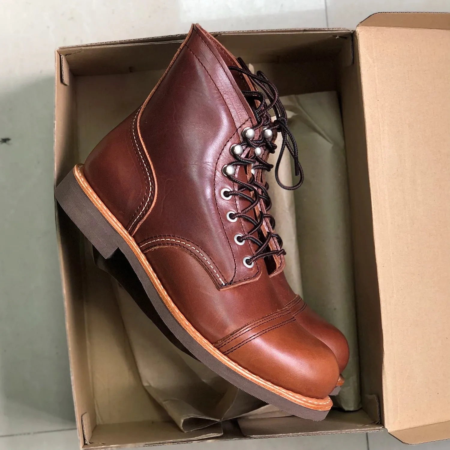 Durable Goodyear-Welted Motorcycle laced boots Rugged Vintage Oil Genuine Leather