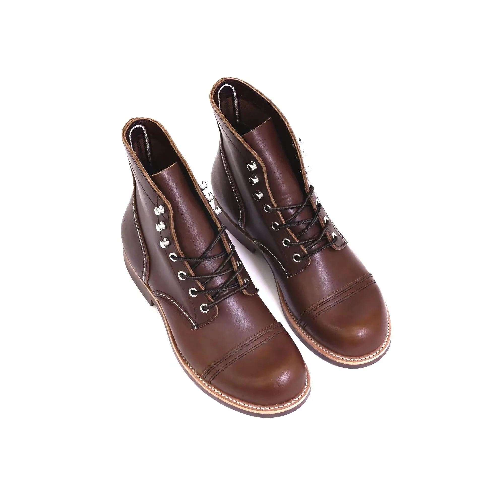 Durable Goodyear-Welted Motorcycle laced boots Rugged Vintage Oil Genuine Leather