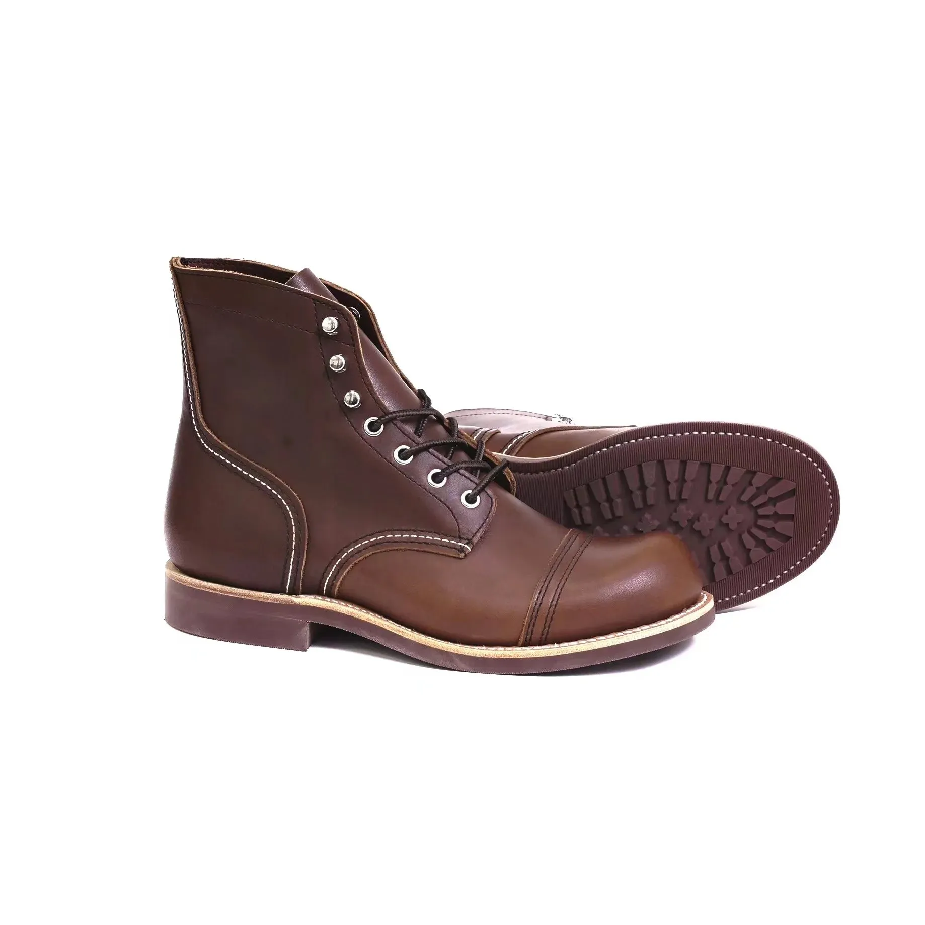 Durable Goodyear-Welted Motorcycle laced boots Rugged Vintage Oil Genuine Leather