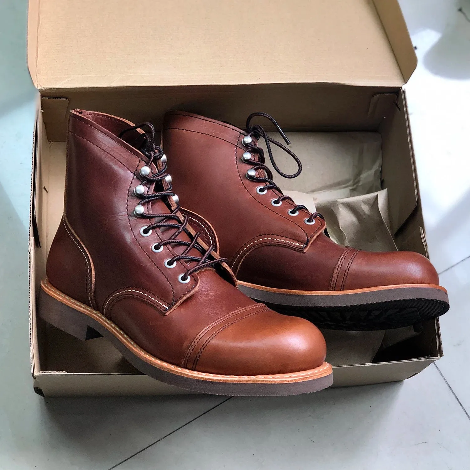 Durable Goodyear-Welted Motorcycle laced boots Rugged Vintage Oil Genuine Leather