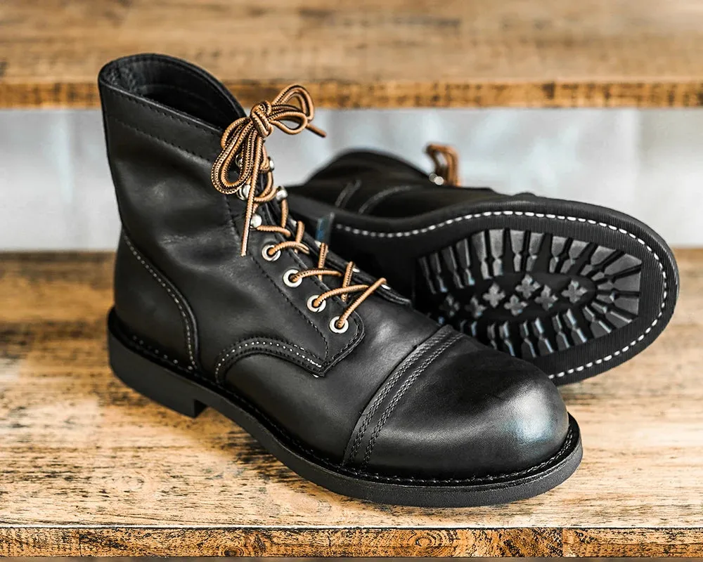 Durable Goodyear-Welted Motorcycle laced boots Rugged Vintage Oil Genuine Leather