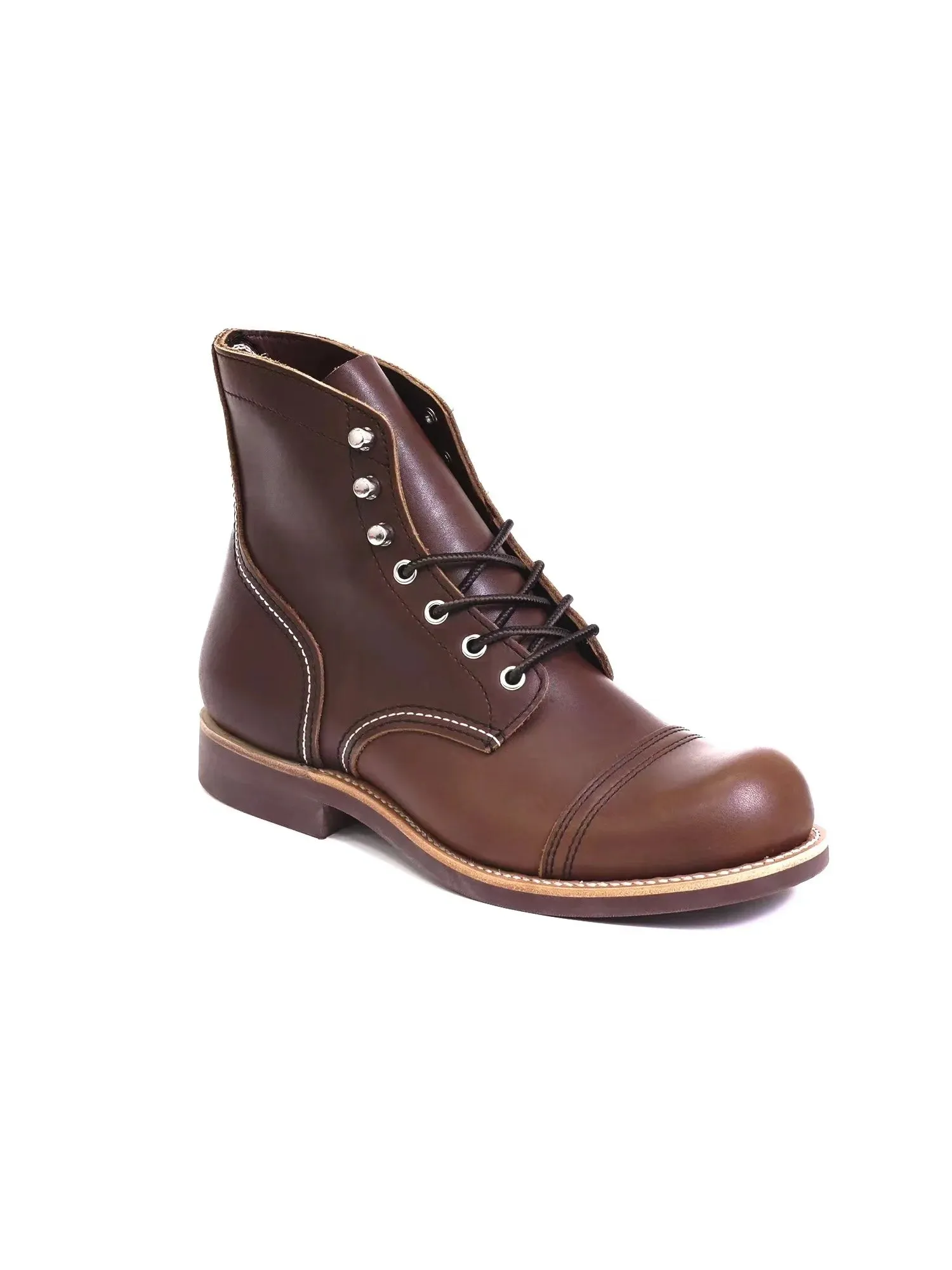 Durable Goodyear-Welted Motorcycle laced boots Rugged Vintage Oil Genuine Leather