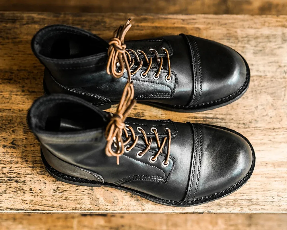 Durable Goodyear-Welted Motorcycle laced boots Rugged Vintage Oil Genuine Leather