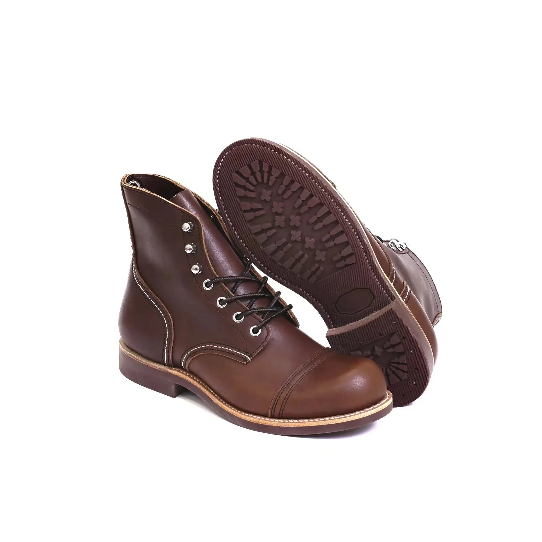 Durable Goodyear-Welted Motorcycle laced boots Rugged Vintage Oil Genuine Leather