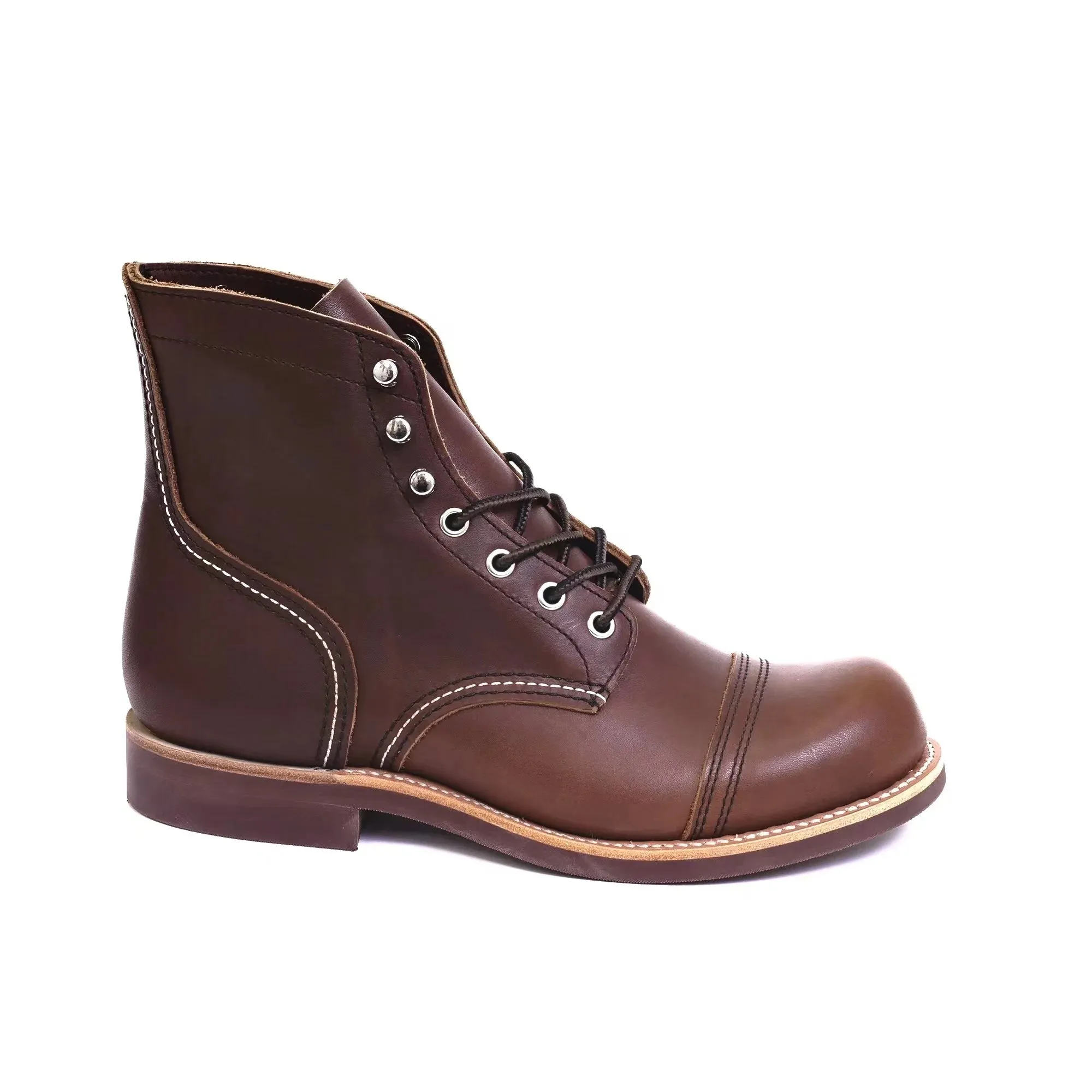 Durable Goodyear-Welted Motorcycle laced boots Rugged Vintage Oil Genuine Leather
