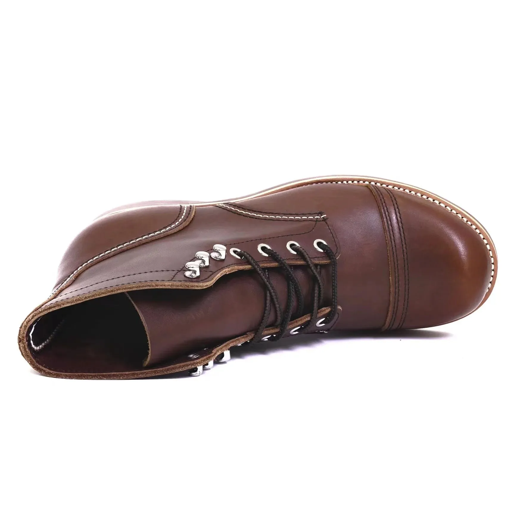 Durable Goodyear-Welted Motorcycle laced boots Rugged Vintage Oil Genuine Leather