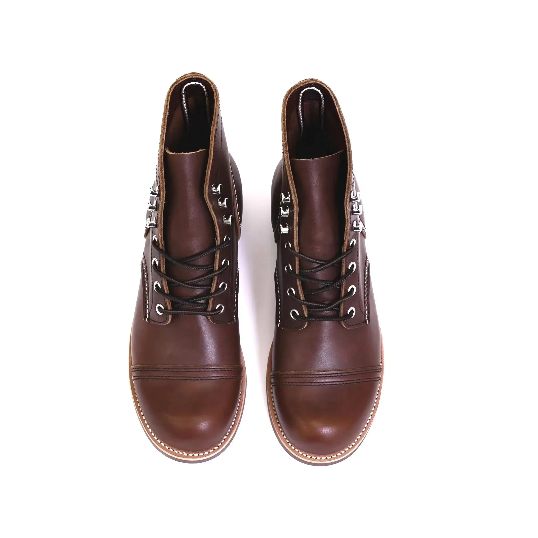 Durable Goodyear-Welted Motorcycle laced boots Rugged Vintage Oil Genuine Leather