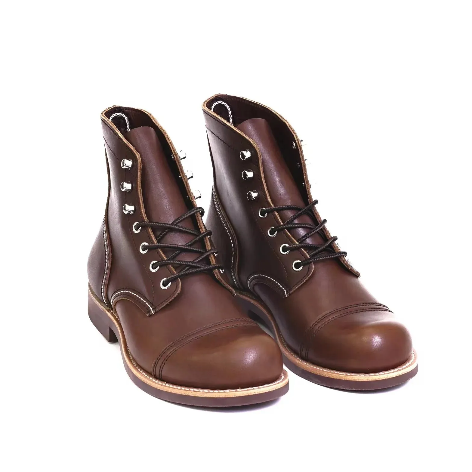 Durable Goodyear-Welted Motorcycle laced boots Rugged Vintage Oil Genuine Leather
