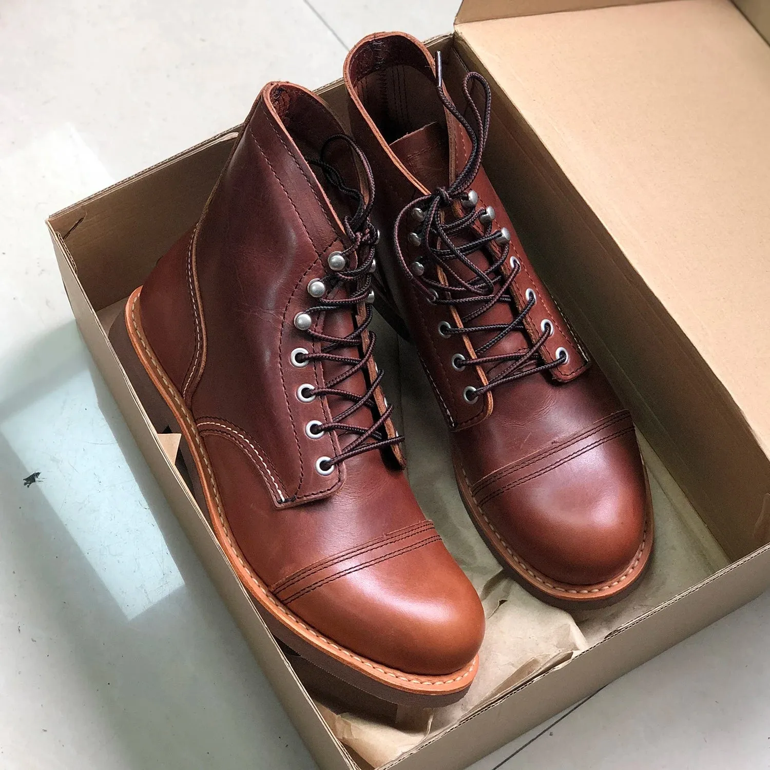 Durable Goodyear-Welted Motorcycle laced boots Rugged Vintage Oil Genuine Leather