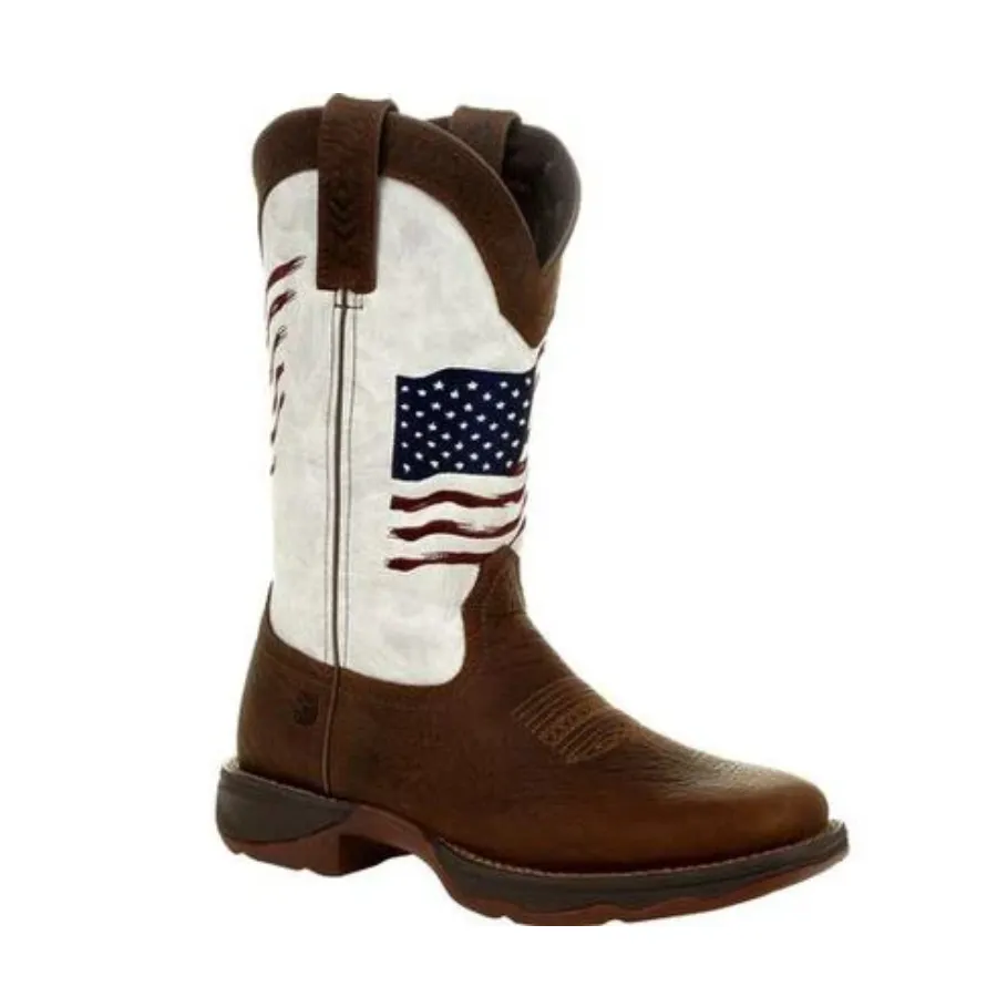 Durango® Ladies Brown & White Flag Embroidery Western Boots DRD0394