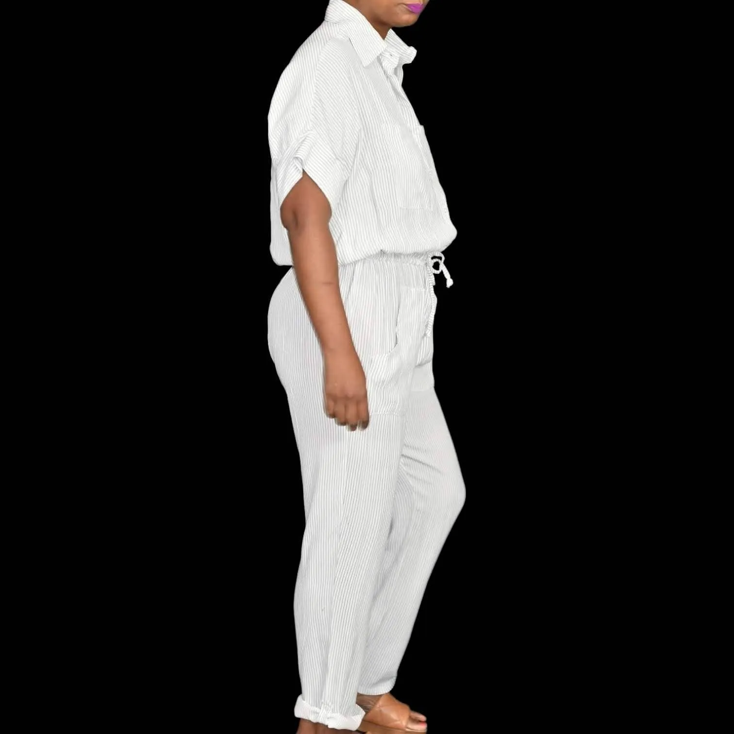 Faithfull the Brand Caprice  Jumpsuit Striped Gray White Tie Waist Size Medium
