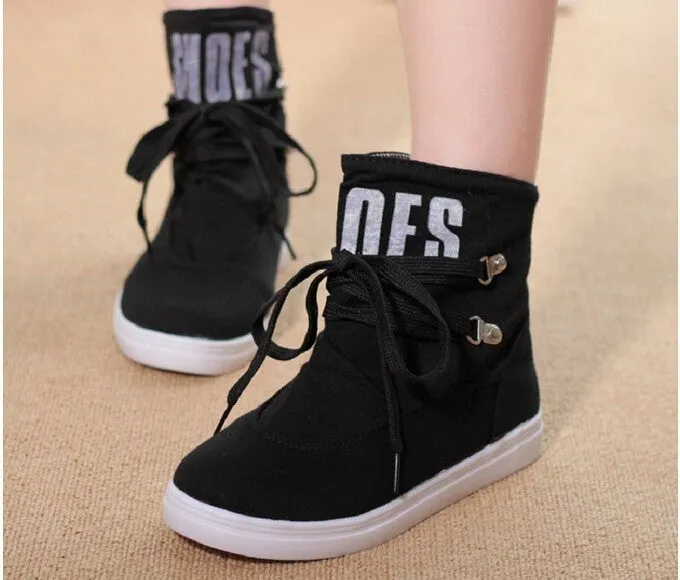Female Casual Stylish Canvas Solid Color Boots