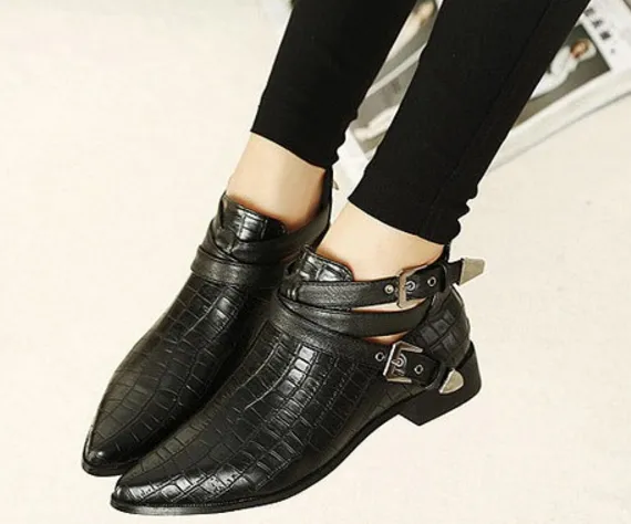 Female Stylish PU Leather Pointed Toe Boots
