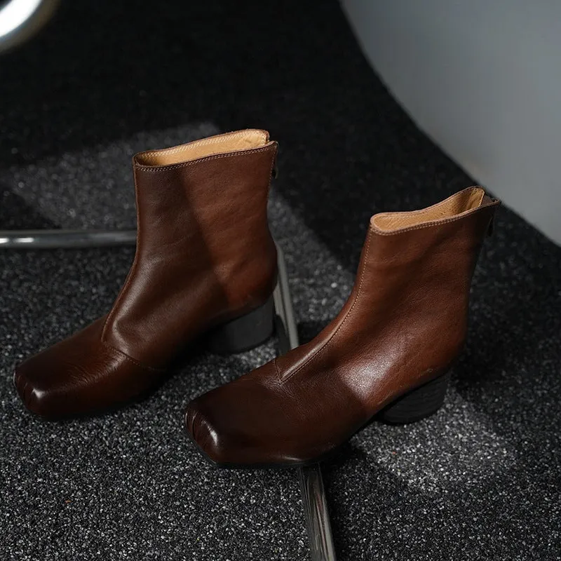 French-Style Square-Toe Chelsea Ankle Boots for Women with Chunky Heels