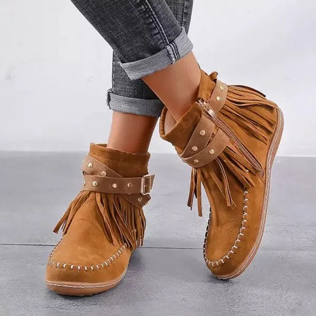 Fringe Moccasin Ankle Boots