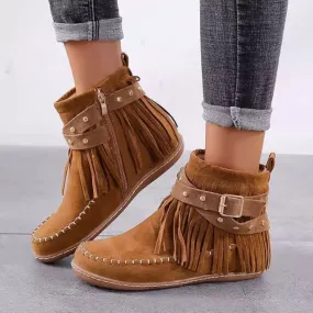 Fringe Moccasin Ankle Boots