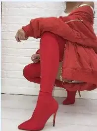 Green Over-the-Knee Stiletto Boots – Stylish, Elastic Fit, Side Zipper