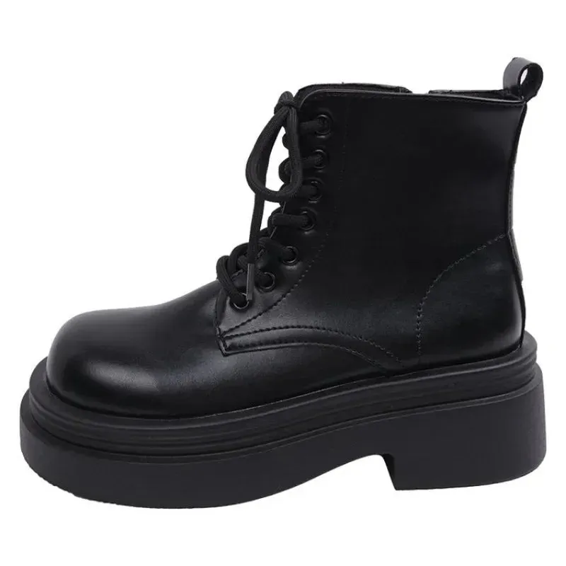 Joskaa Women Shiny Lacquer Leather Short Boots  Winter European American Fashion Anti Slip Durable Boots Banquet Travel Casual Shoes