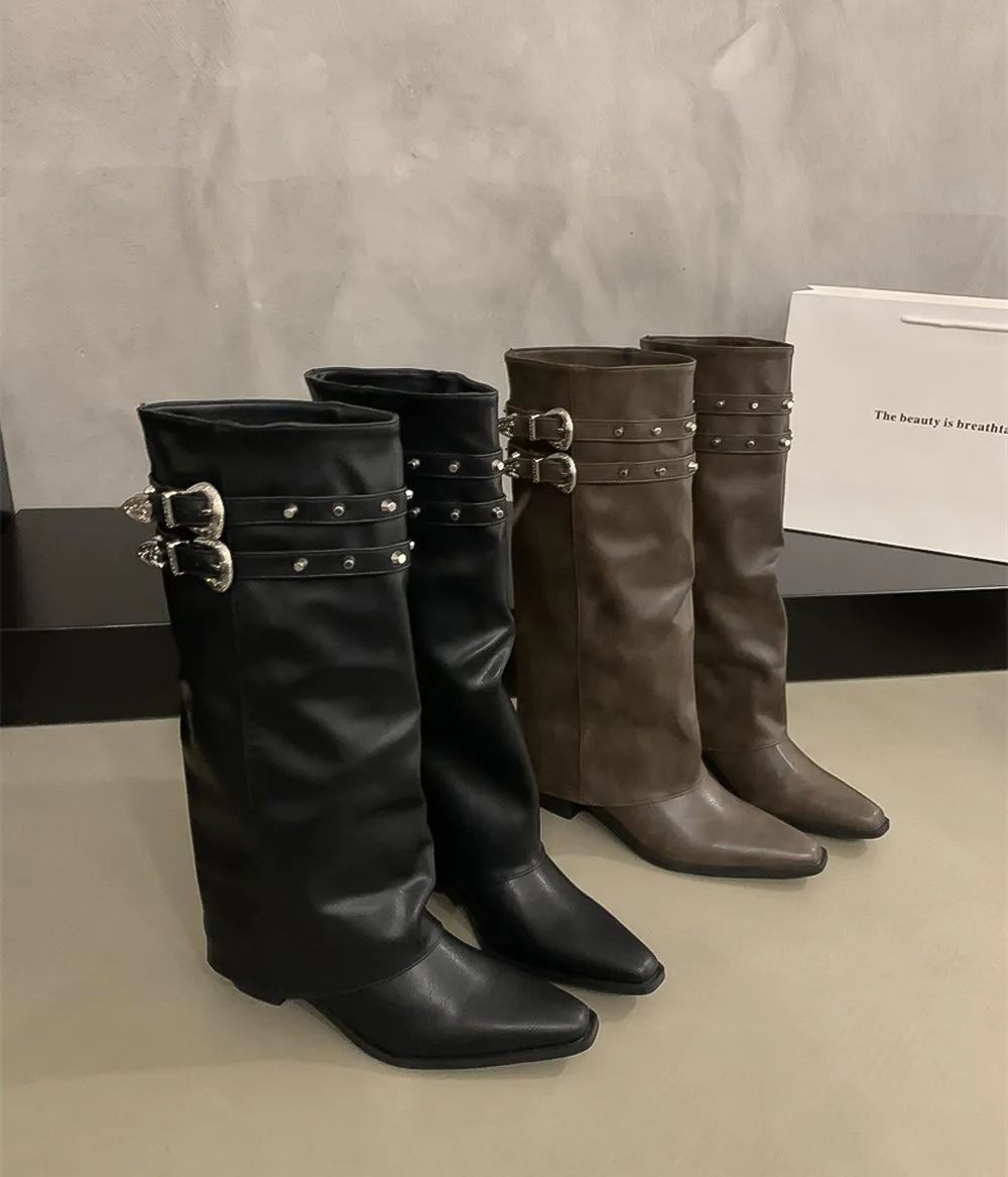Jourdyn Buckle Detail Knee-High Boots