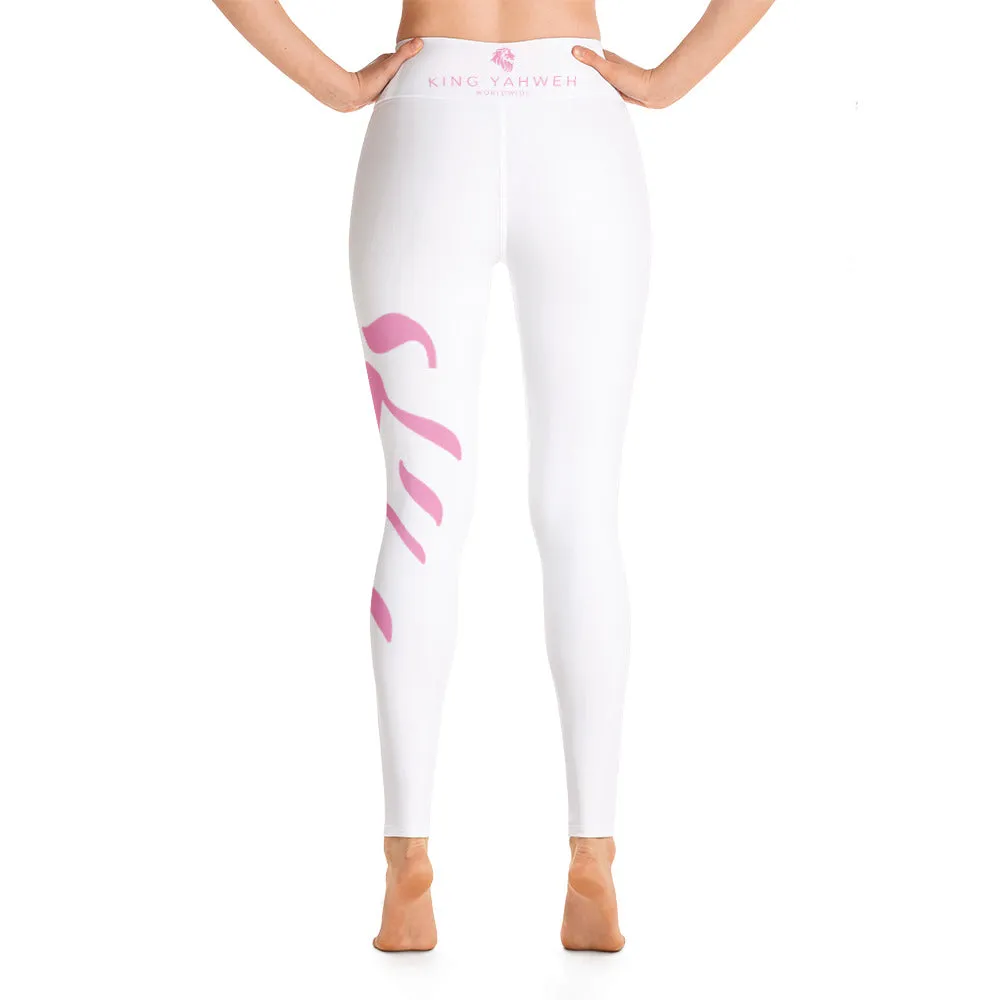 King Yahweh Worldwide Tetra Bold Yoga Leggings - White with Pastel Pink Design