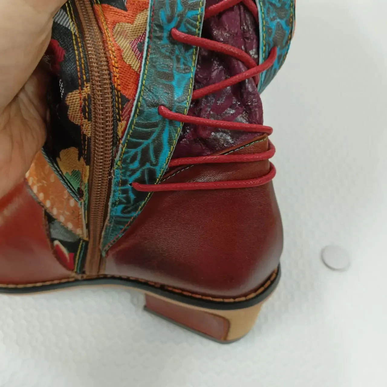 Lady Flower Embroidered Jacquard Print Cloth Spring Boots & Genuine Leather