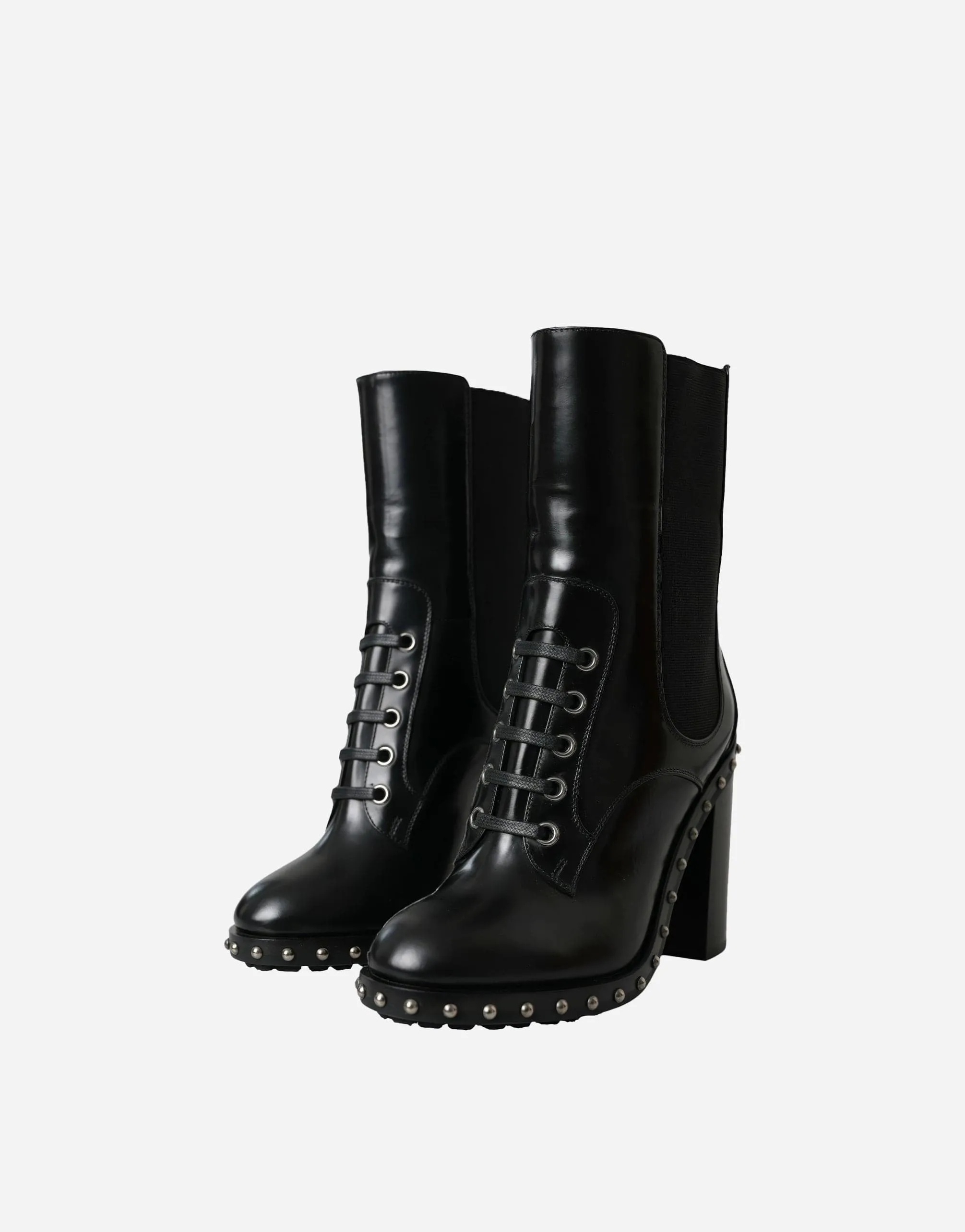 Leather Boots With Studded Appliqué
