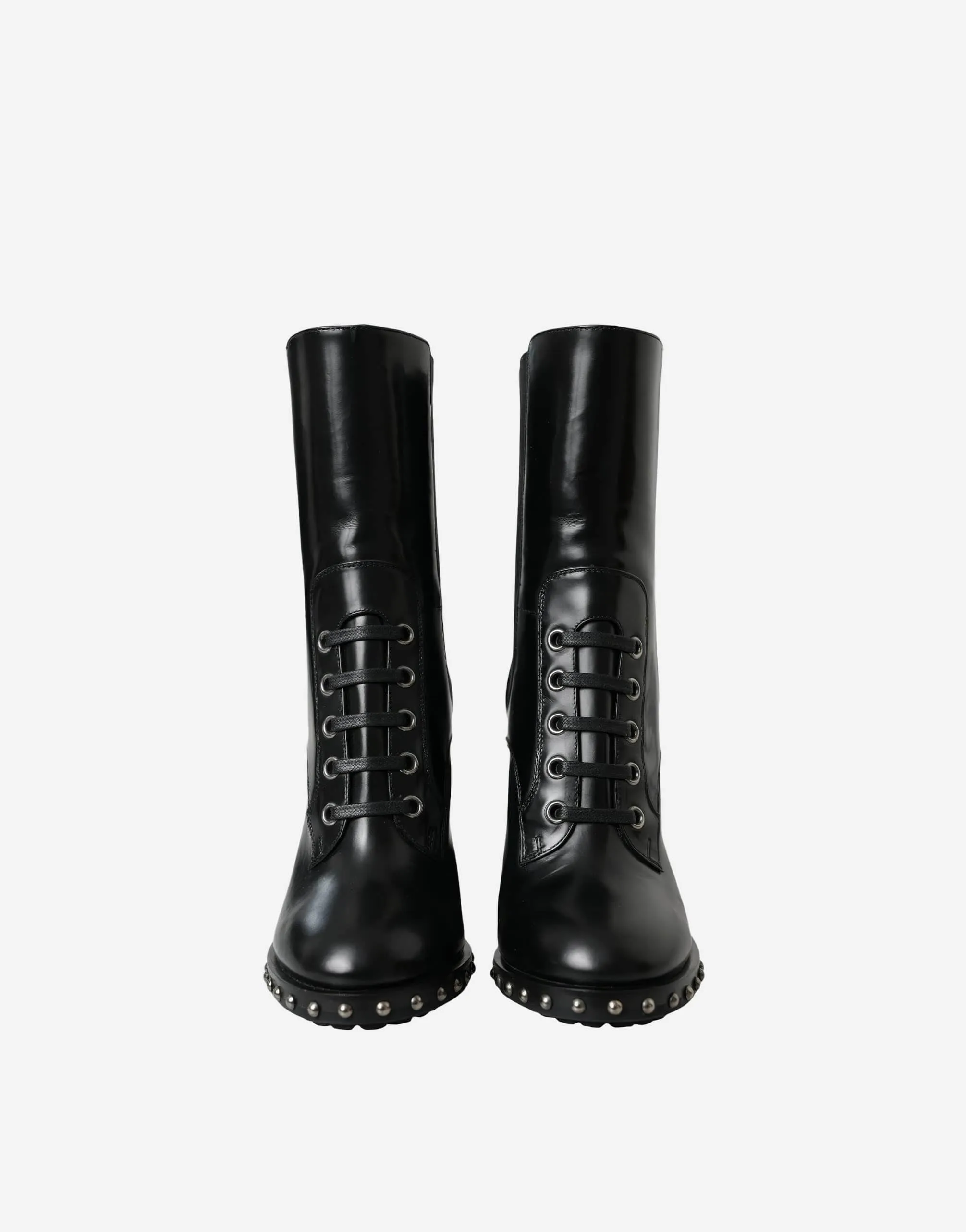 Leather Boots With Studded Appliqué