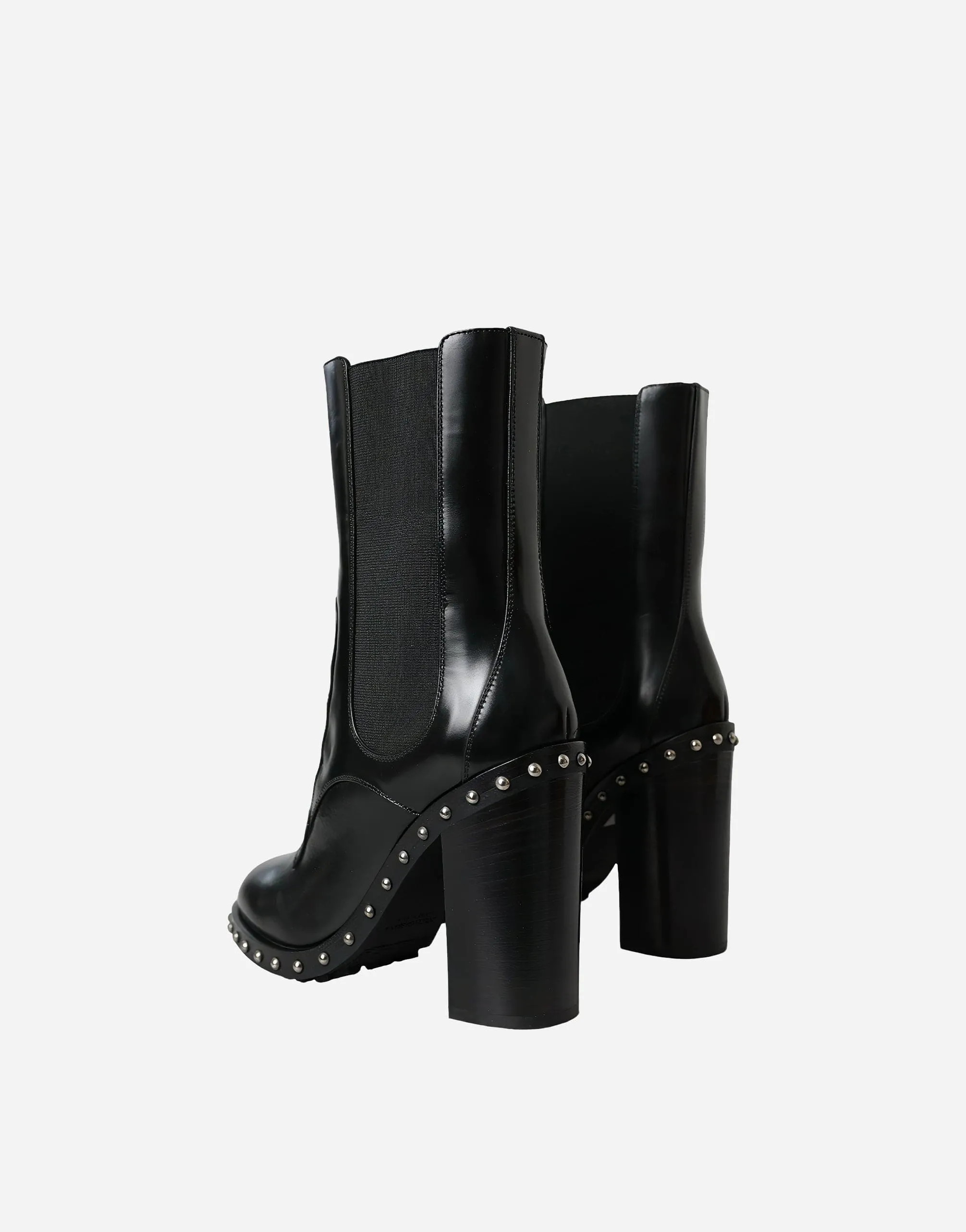 Leather Boots With Studded Appliqué