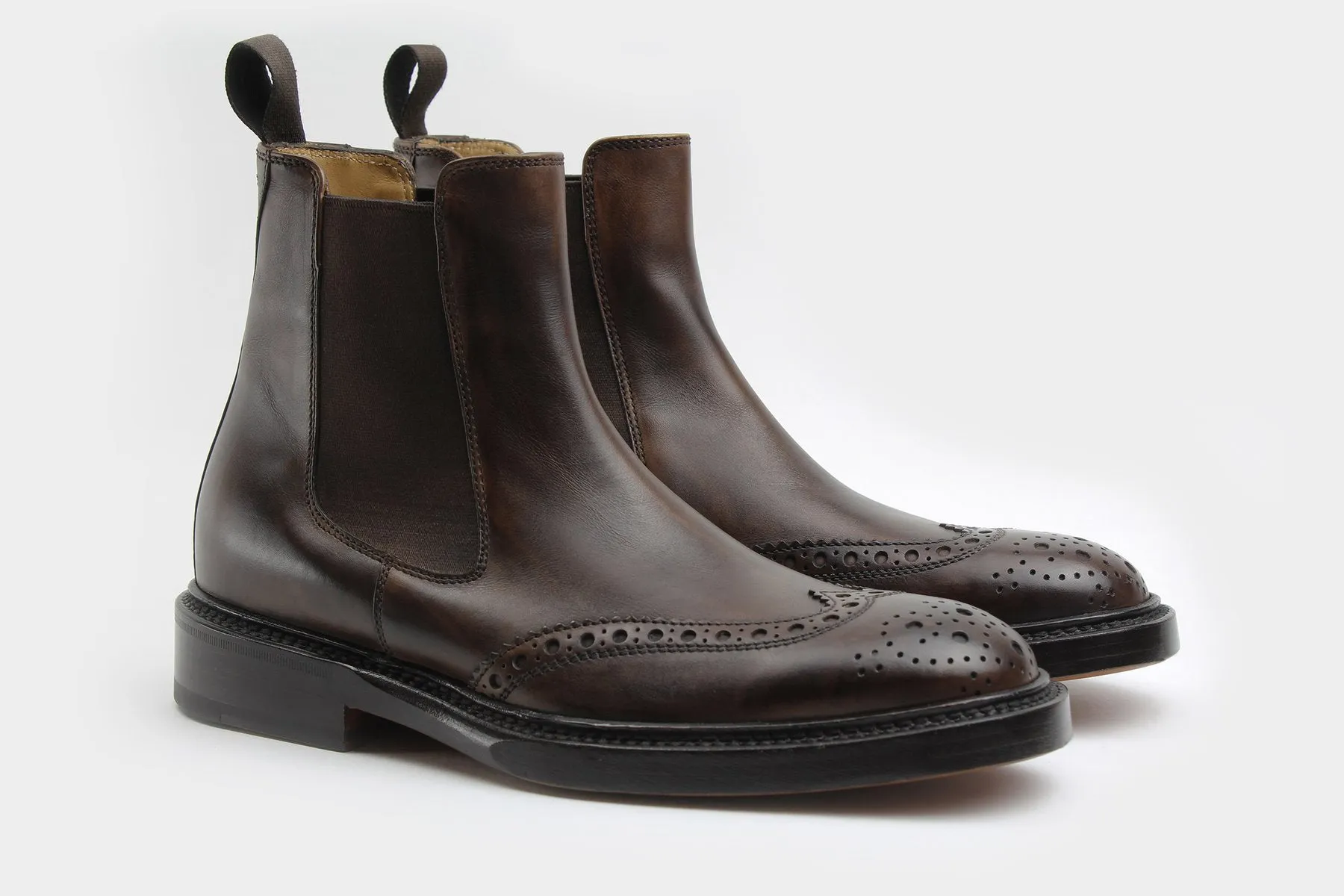 LEO • Custom Fitted Bespoke Wingtip Brogue Chelsea Boots • UMBER